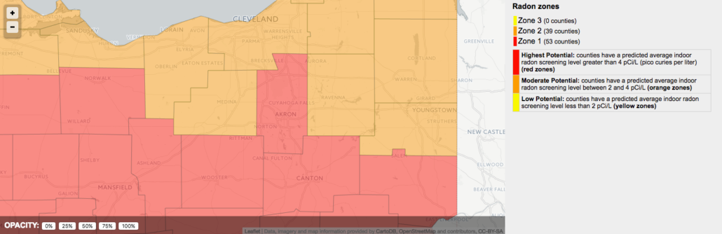 Akron Area Radon Levels Map